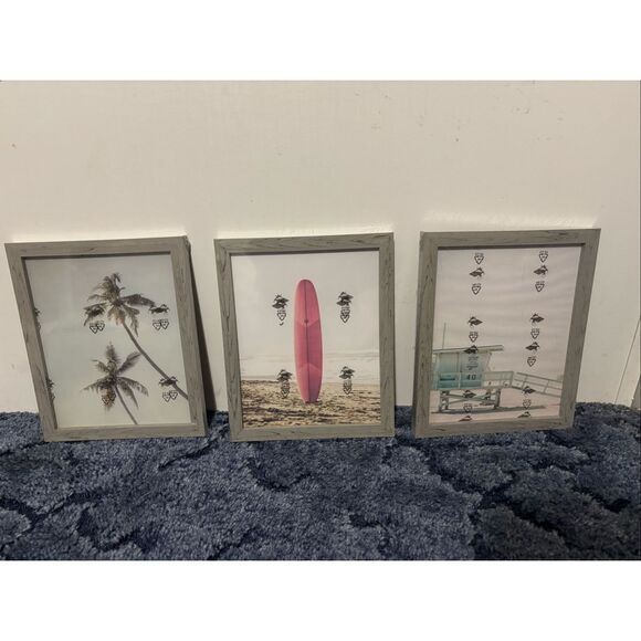 Lot of 3 Brand New Beach Surfing Palm Trees Decorative Photo Frames - Picture 1 of 7